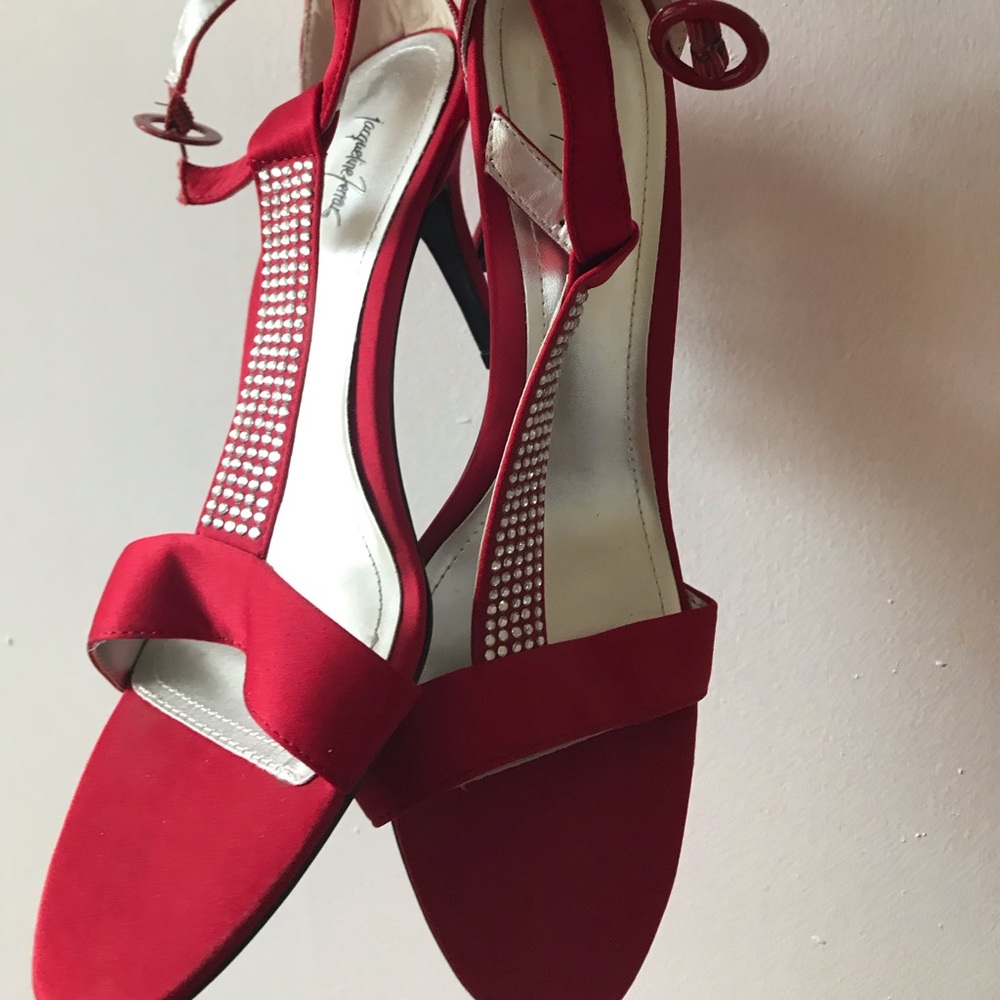 Red rhinestone heels